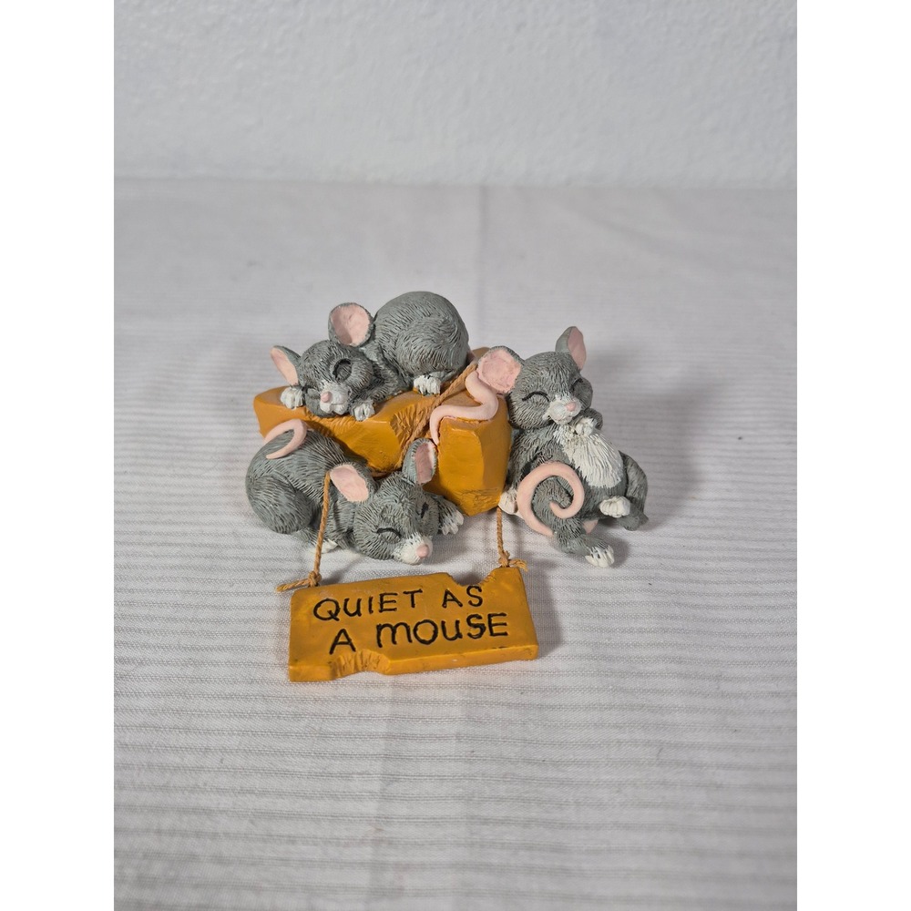 Signed K Wise "Quiet As A Mouse" Sleeping Mice on Cheese Resin Figurine